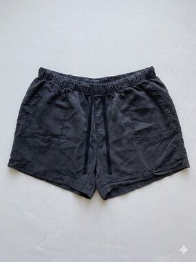 Workshop Republic Tencel Drawstring Shorts With Pockets Black Cuffed